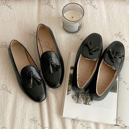 【ART ME】复古牛羊皮流苏暗纹温软触感乐福鞋W24687