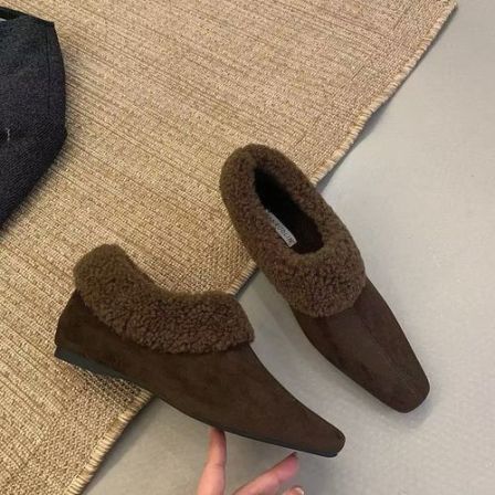 法式加绒保暖毛毛鞋女内增高玛丽珍鞋复古绒面通勤气质深口棉单鞋