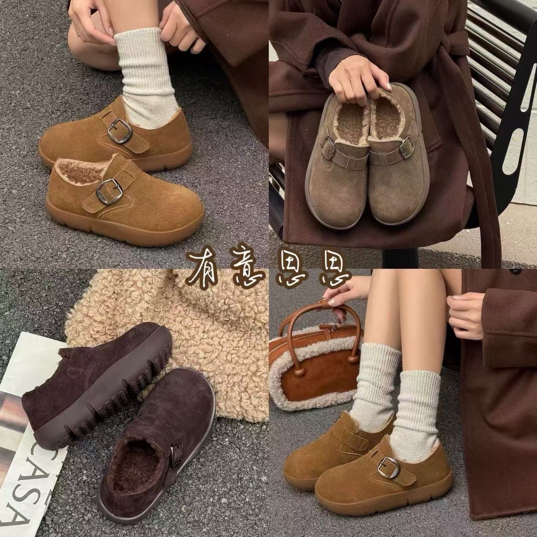有意思思女鞋“摇摇底”加绒头层牛皮百搭软底勃肯女鞋棉鞋女冬外穿主图