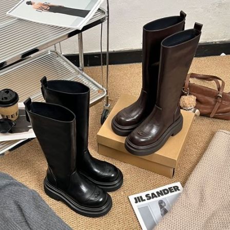 小小苏跟高6cm丨小香风直筒骑士靴冬粗中跟高筒长靴女EDX55949