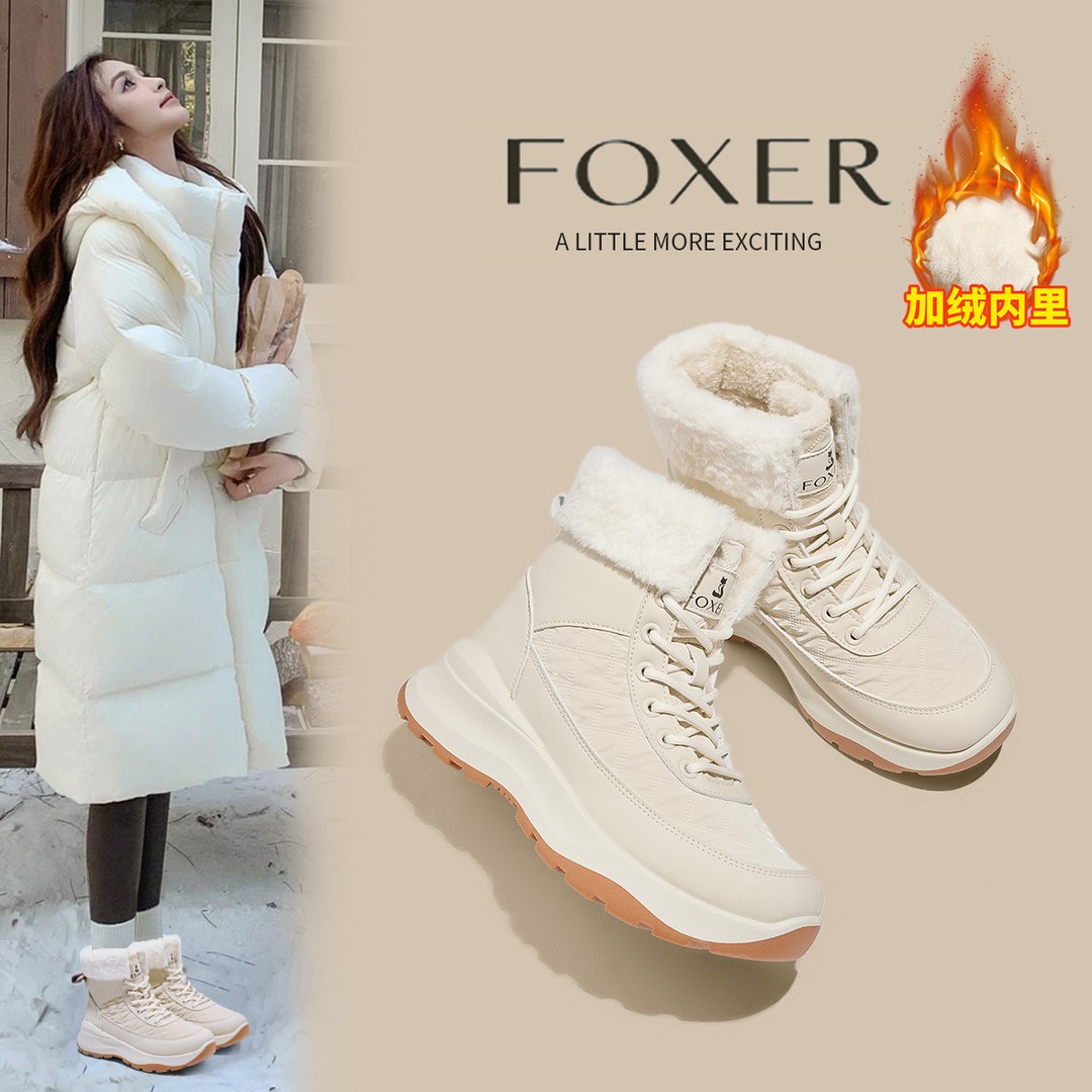 FOXER情侣款冬季雪地靴加绒加厚保暖靴子休闲女靴毛毛厚底女靴潮主图
