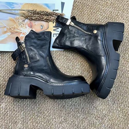 马丁靴女英伦风短靴2025秋季新款手抓纹厚底增高显瘦单靴主图