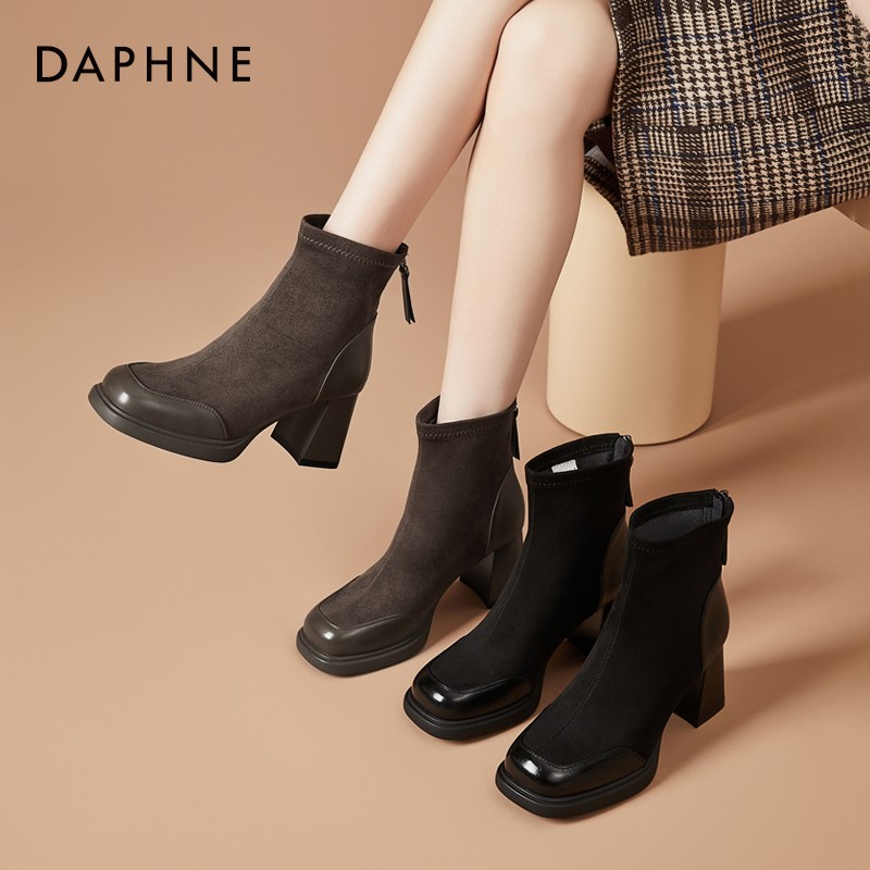 达芙妮高跟短靴女冬季2025年新款百搭马丁靴气质法式瘦瘦靴女靴主图