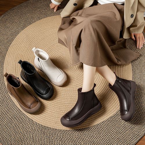 25581秋冬新款短筒时尚厚底妈妈鞋防滑休闲舒适百搭平底女靴主图