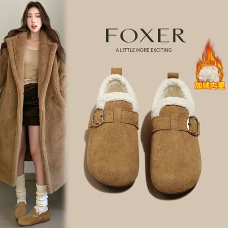 【FOXER】韩版超好看2025冬季新款加绒保暖勃肯鞋女全包棉鞋-W