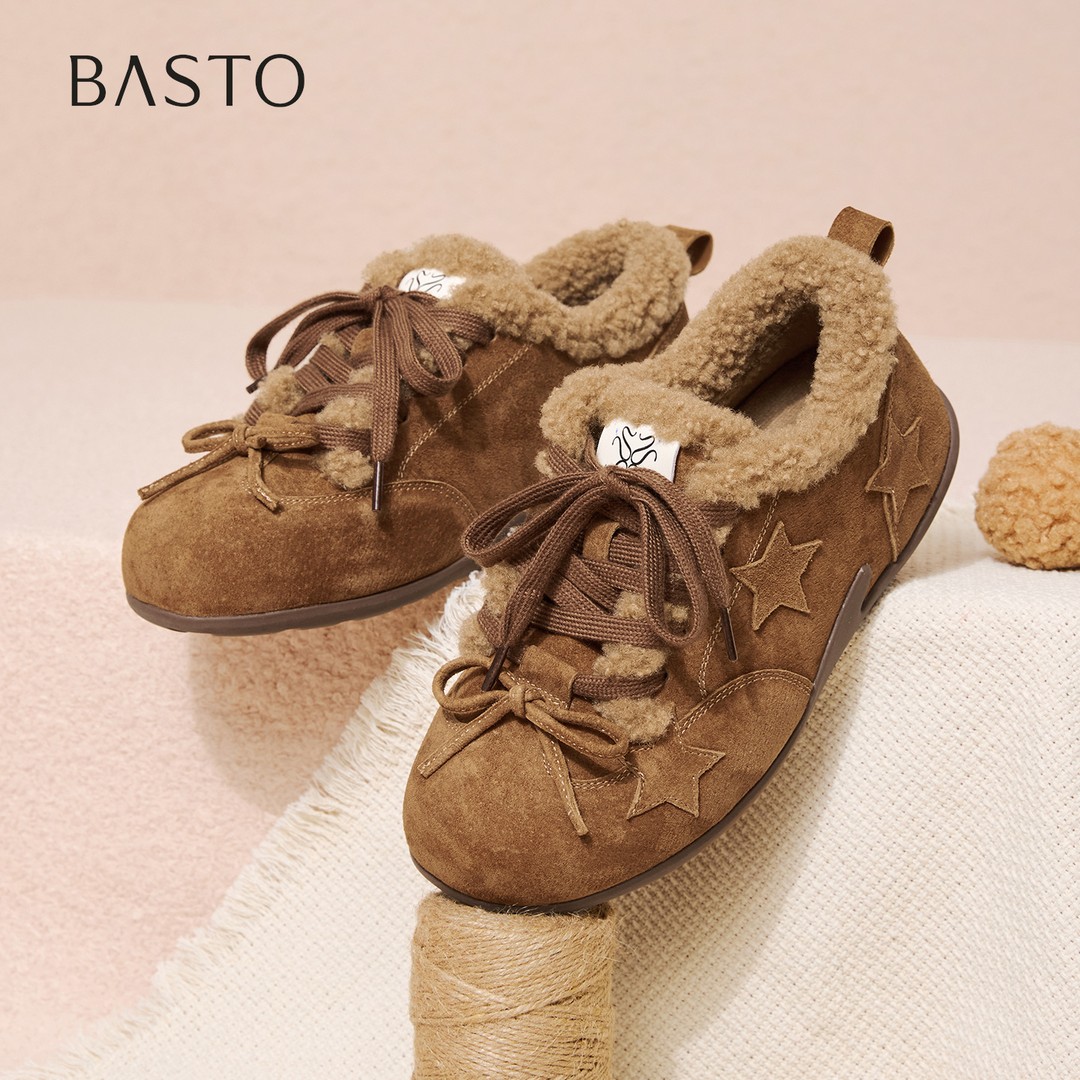 百思图2025冬季新款德训鞋时尚复古休闲运动加绒女鞋A2507DM5主图