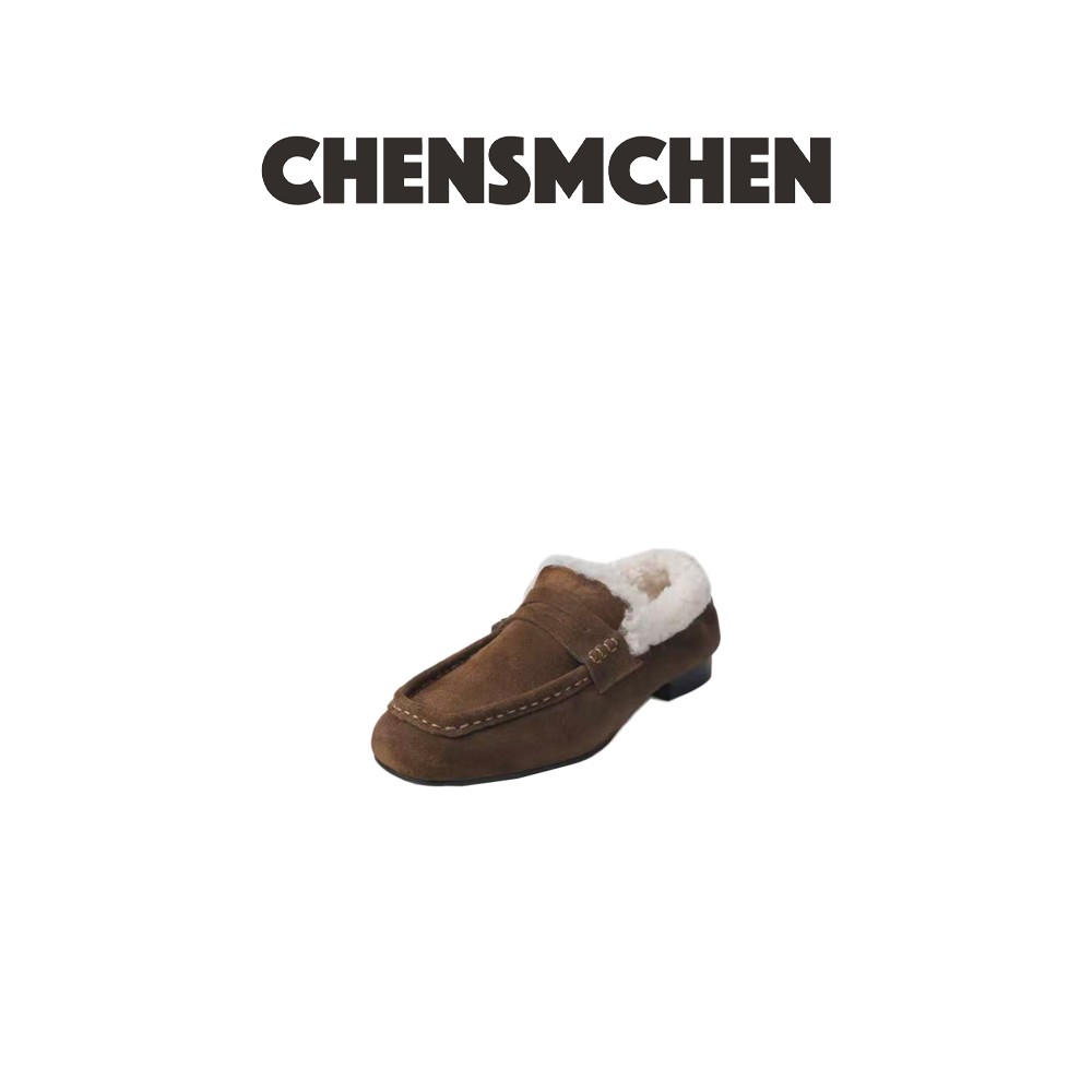 CHENSMCHEN 秋冬方头复古加绒加厚老钱风乐福鞋8053主图