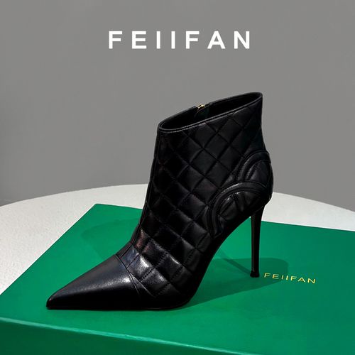 尖头短靴2025秋冬新款女士细跟高级感不累脚黑色高跟鞋3808主图