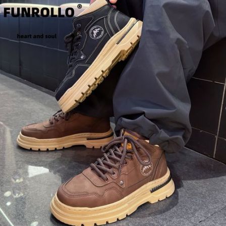 男款复古港风高帮工装靴休闲百搭圆头厚底马丁靴时尚秋冬户外