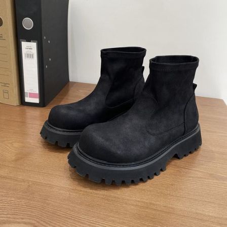 92818新款真皮切尔西靴高帮极简风增高马丁靴英伦风厚底时尚短靴