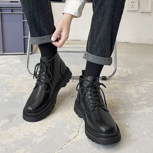 马丁靴男百搭增高英伦风秋冬新款韩版工装加绒男靴厚底切尔西靴子主图