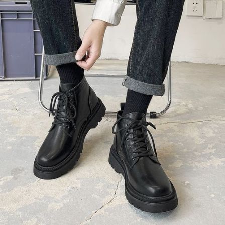 马丁靴男百搭增高英伦风秋冬新款韩版工装加绒男靴厚底切尔西靴子