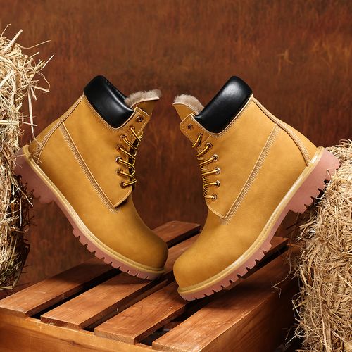 群狼·世家大黄靴男款冬季羊毛保暖中帮英伦马丁靴美式复古工装靴主图