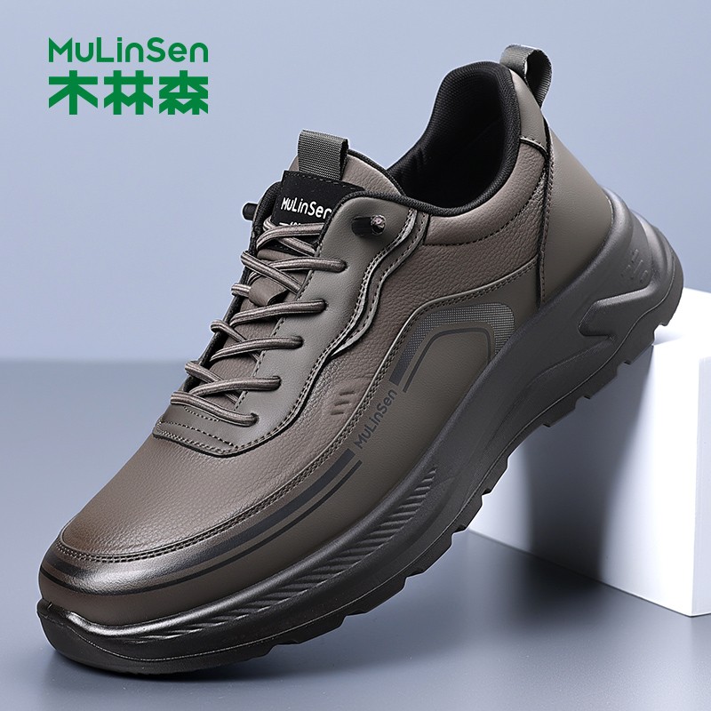 木林森男鞋2025冬季新款软底透气百搭时尚潮流运动皮鞋男休闲鞋男主图
