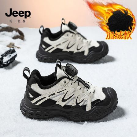 jeep儿童运动鞋户外登山鞋皮面童鞋冬季加绒棉鞋2025新款男童鞋子