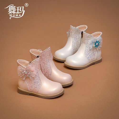 舞玛女童鞋子儿童短靴2025新款秋冬季女孩水晶闪钻可爱皮靴548608主图