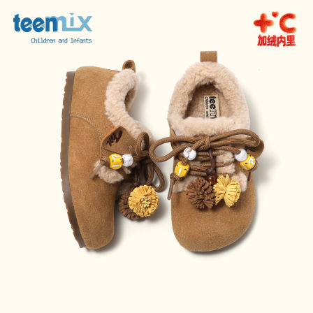 天美意童鞋2025年冬季新款女童舒适保暖加绒毛毛鞋勃肯棉鞋雪地靴