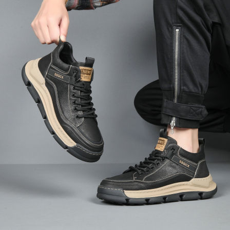 头层牛皮马丁靴欧洲站男款新款秋季高帮运动男士潮流软底真皮短靴