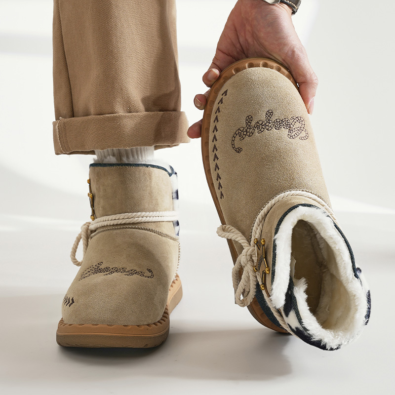 胡迪牛仔雪地靴男士冬季新款皮毛一体厚底棉鞋户外加绒保暖短筒靴主图