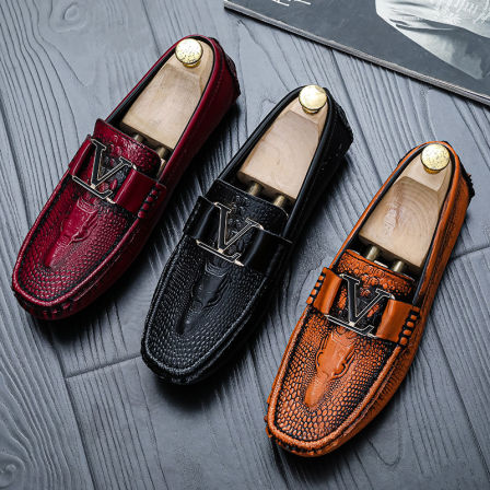 2026英伦豆豆鞋男真皮软底一脚蹬鳄鱼纹高档驾车鞋乐福鞋休闲皮鞋