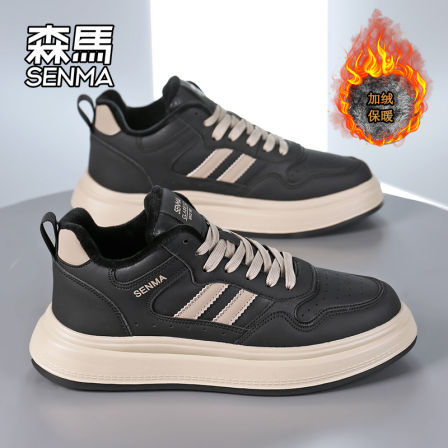 森马男鞋2025新款冬季加绒保暖棉鞋男士百搭软底皮面休闲运动板鞋