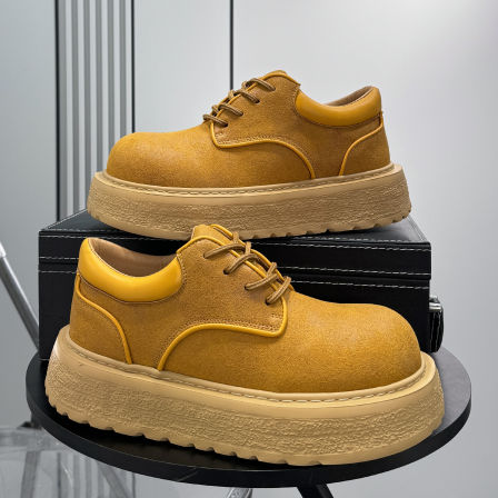 厚底大头鞋男2025冬季新款超火增高鞋男小众户外工装鞋低帮马丁靴