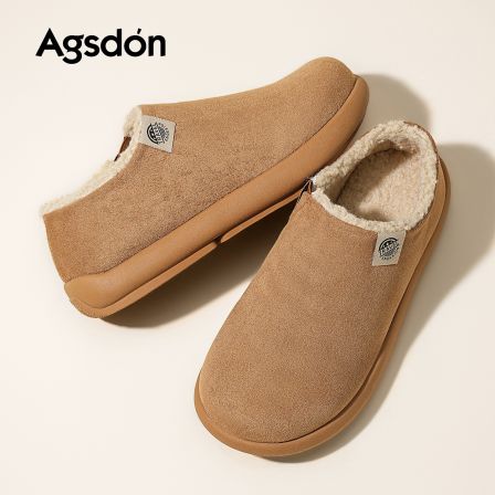 奥古狮登男鞋2025新款冬季加绒保暖一脚蹬棉鞋男士厚底耐磨勃肯鞋