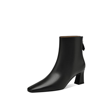 【思婕kiki专享】法式粗跟短靴女真皮踝靴气质秋冬中跟靴子017824