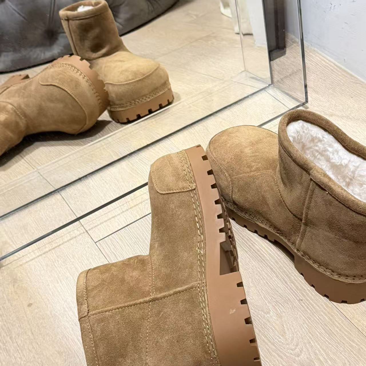 江南姐姐同款 seeubaby 冬季真牛皮~大头保暖简约百搭雪地靴主图