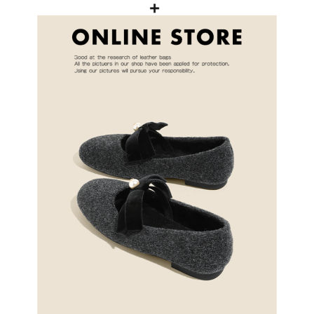 蝴蝶结玛丽珍鞋女2025新款秋冬粗跟保暖毛毛鞋灰色一脚蹬法式单鞋