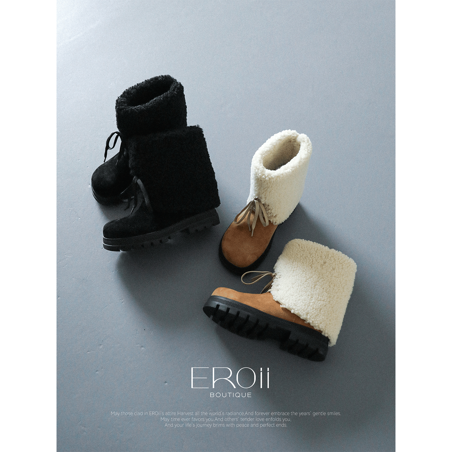 邹雪糕EROii 【时髦精的冬季神靴】焊在脚上系带小羊皮羔毛中筒靴主图
