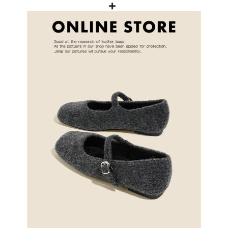 法式一字带浅口加绒玛丽珍鞋女2025冬季新款平底灰色毛绒勃肯鞋女