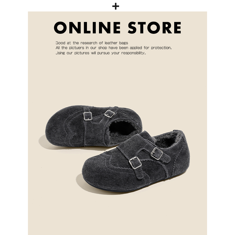 真皮！内增高复古加绒勃肯鞋女2025冬季新款百搭休闲灰色保暖棉鞋主图