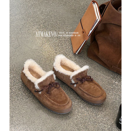 吕小布 | 老钱棕豆豆鞋 意式乐福羊皮毛一体雪地鞋加厚保暖毛毛鞋