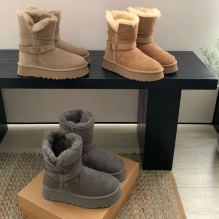 牛皮羊毛冬季骑士靴时尚保暖真皮羊毛雪地靴