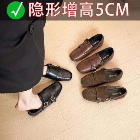 内增高复古英伦风布洛克小皮鞋女2025秋冬加绒棉鞋百搭乐福鞋单鞋