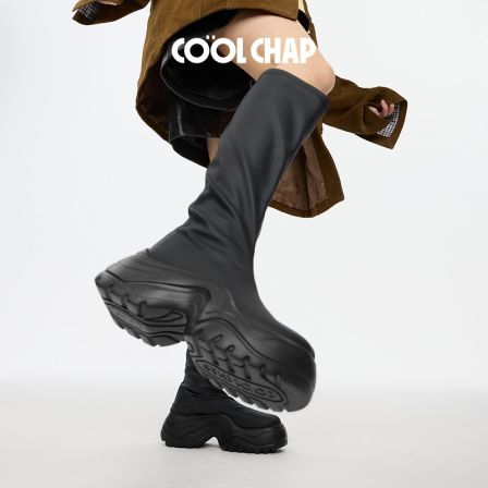 Coolchap秋冬新款熔融瘦瘦靴6.5cm厚底增高软底弹力短靴+长靴CDF