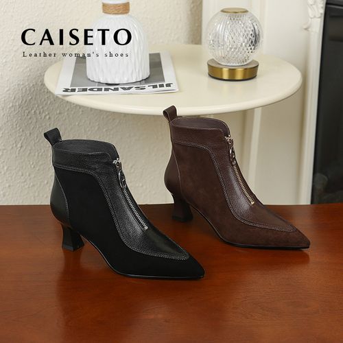 头层羊皮/5cm/秋冬新款气质时尚百搭细跟中跟英伦尖头24X185主图