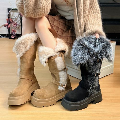 厚底雪地靴女2025年新款冬季加绒加厚复古小个子保暖高筒毛毛棉鞋主图