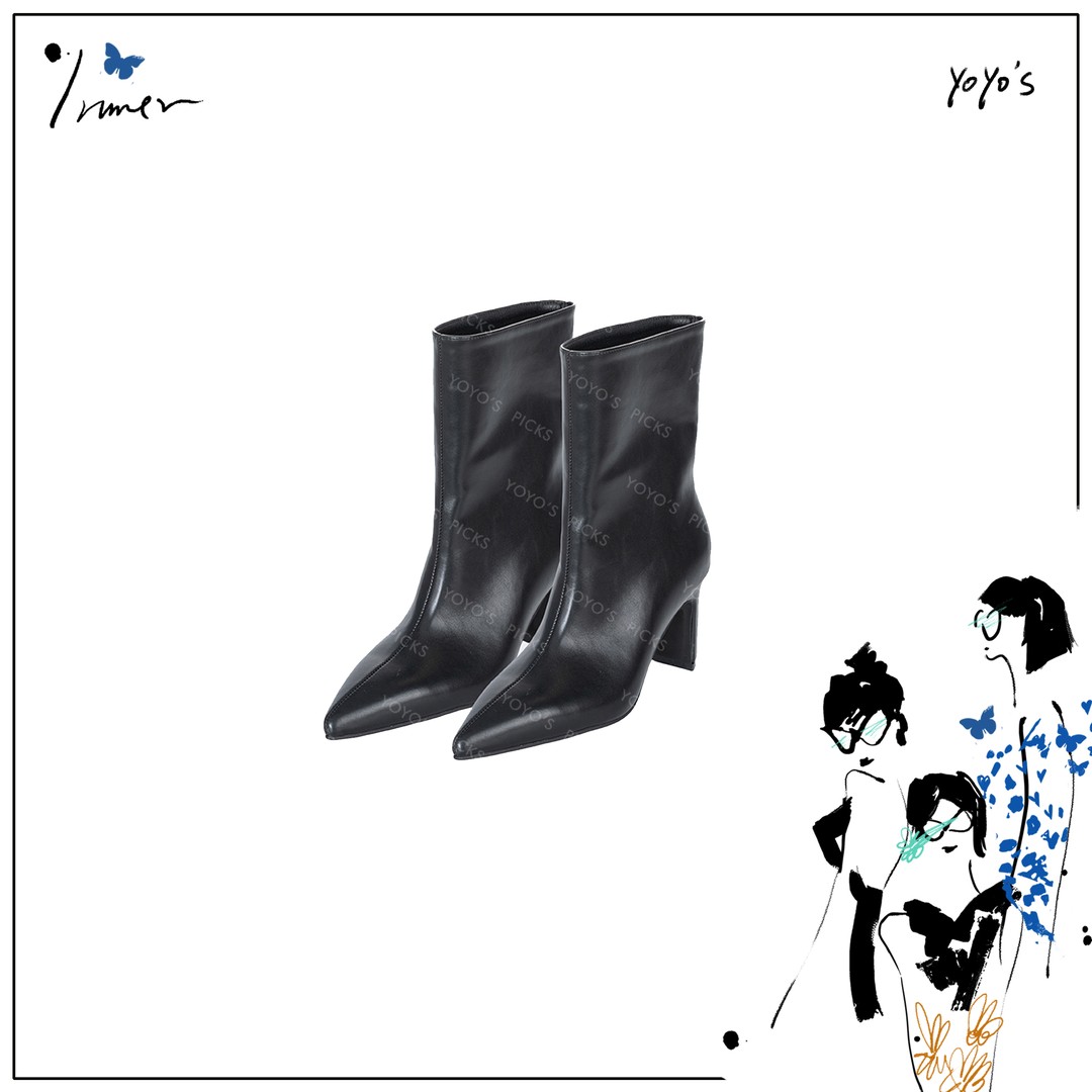 FORNI 新锐 高跟气质百搭尖头高阶中短粗跟筒靴主图