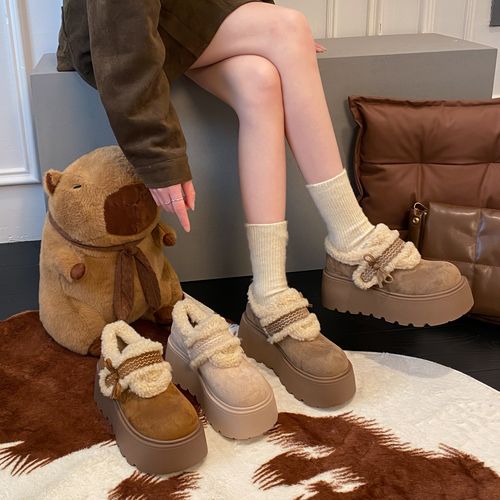 贾不假加绒厚底勃肯鞋女款2025冬季新款保暖外穿毛毛鞋小个子增高主图