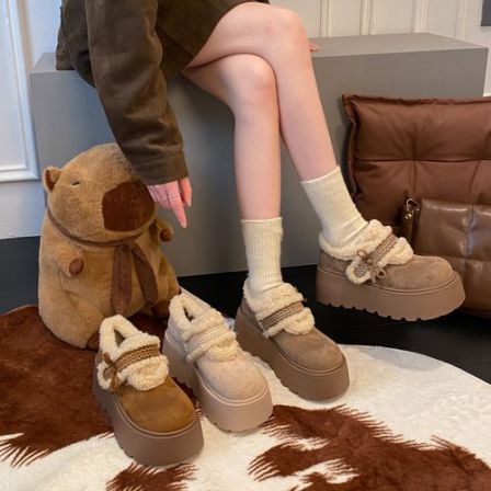 贾不假加绒厚底勃肯鞋女款2025冬季新款保暖外穿毛毛鞋小个子增高