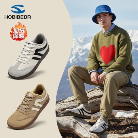 HOBIBEAR冬季新款宽楦男女鞋时尚保暖百搭宽头皮面防水通勤休闲鞋