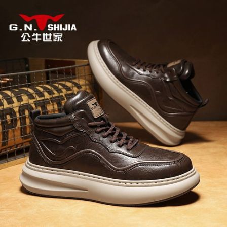 公牛世家高帮板鞋秋季男鞋时尚百搭运动休闲鞋厚底增高男士老爹鞋