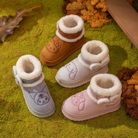 三丽鸥女童棉鞋2025冬季新款加绒保暖防滑外穿中大童亲子款雪地靴