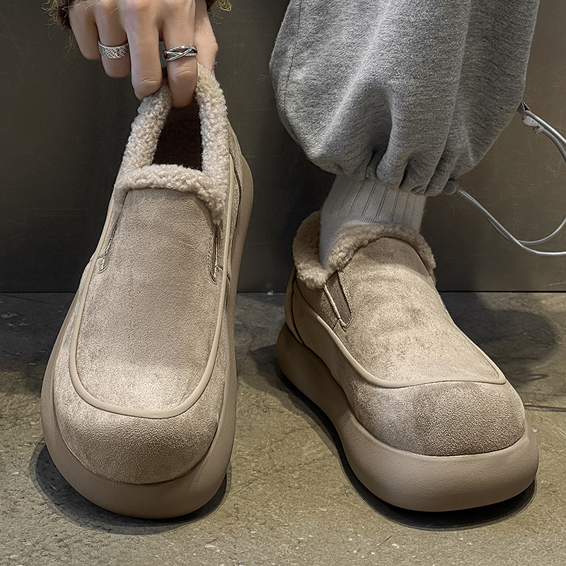 全包厚底小土豆勃肯鞋男冬季加绒保暖增高大头毛毛穆勒雪地棉鞋子主图