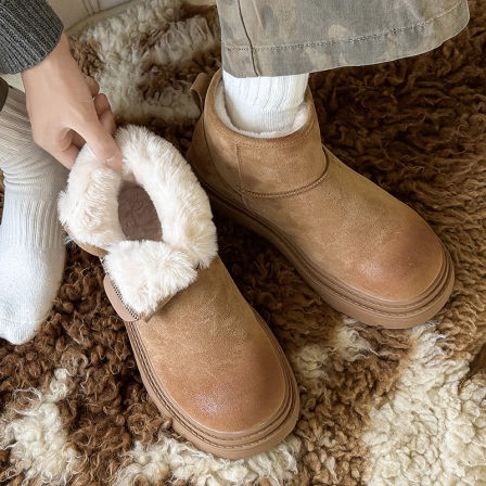 棉鞋男款2025新款加绒加厚男鞋一脚蹬冬鞋保暖防寒棉靴翻毛雪地靴