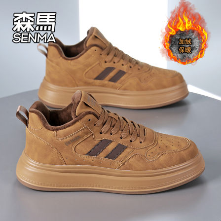 森马男鞋马丁靴冬季加绒保暖棉鞋男士百搭休闲高帮鞋真皮运动板鞋