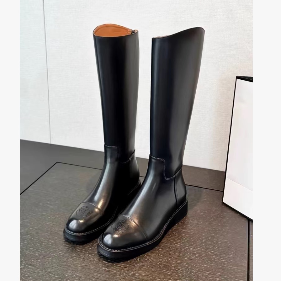 12.6+【跑单限购】 刺绣山茶花后拉链高筒长靴骑士靴628#NO退NO换主图