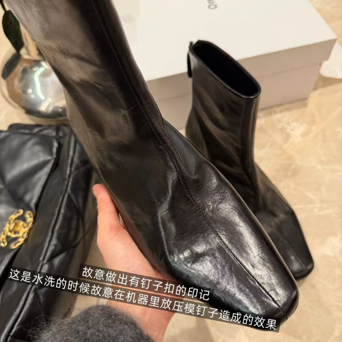 细节感人~水洗马皮天椛板！琎口真皮复古做旧褶皱感百搭瘦瘦靴女主图